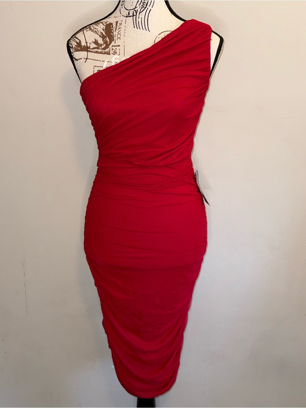 NWT - Love By Design One-Shoulder Ruched Red Midi Dress - Size 2